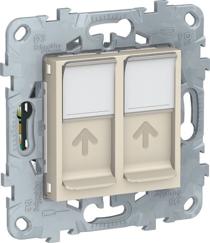 Розетка компьютерная без рамки Schneider Electric Unica New 2-м. RJ45+RJ45 5e бежевый картинка